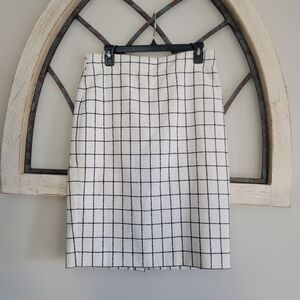 J.Crew Ivory & Black Windowpane Check, Tabby Weave,Pencil Skirt, Sz 8